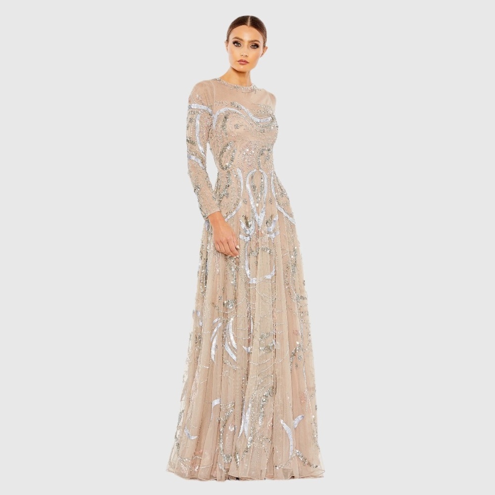 MAC DUGGAL
Long Sleeve Embellished Illusion Evening Gown 5217 Nude silver prom - Picture 3 of 8